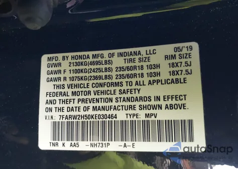 2019 Honda Cr-V Ex from USA, damaged, VIN 7FARW2H50KE030464